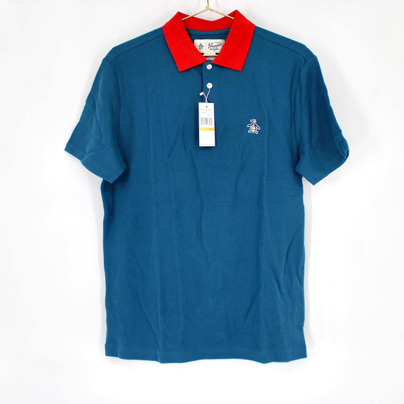 Original Penguin Contrast Collar Polo Shirt Men’s Small in Dark Blue/Red NEW - Picture 1 of 3